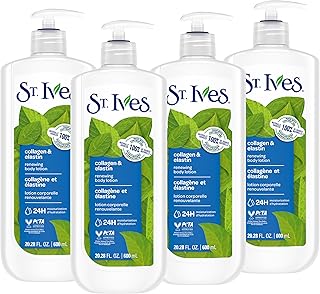 St. Ives Renewing Hand & Body Lotion for Women with Pump, Daily Moisturizer Collagen Elastin for Dry Skin, Made with 100% Natural Moisturizers, 21 fl oz, 4 Pack
