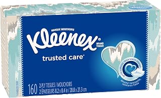 Kleenex Trusted Care Everyday Facial Tissues, Flat Box, 1 Pack, 144 Count (Pack of 1)