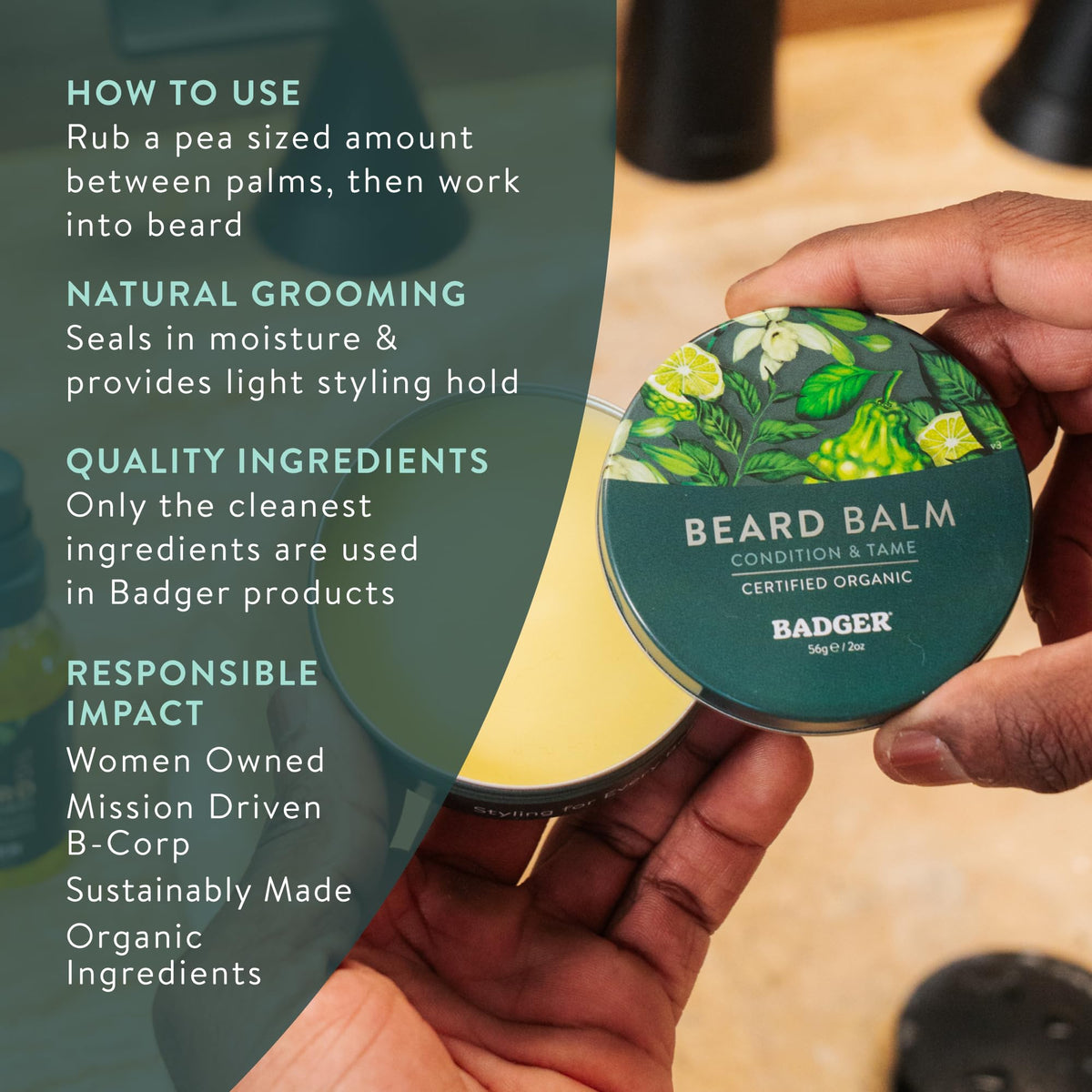 Organic Beard Balm - Leave-In Conditioner by Badger – 2 Ounce (Pack of 1), yellow, Model 720316