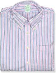 Brooks Brothers Mens Slim Fit Supima Cotton Blend Mixed Stripe Dress Shirt,