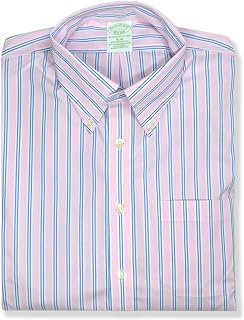 Brooks Brothers Mens Slim Fit Supima Cotton Blend Mixed Stripe Dress Shirt,
