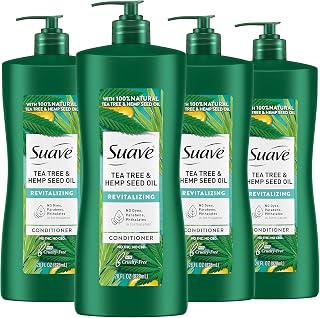 Suave Natural Tea Tree & Hemp Seed Oil Conditioner, Revitalizing and purifing Hair & Scalp, No Parabens, No Phthalates, 28 oz Pack of 4