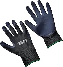 Global Industrial Double Foam Latex Coated Gloves, Black/Navy, Medium, Lot of 12