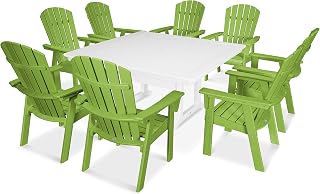 Polywood Nautical Adirondack 9-Piece Trestle Dining Set in Lime/White