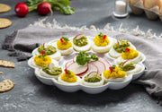 KooK Porcelain Egg Server, Holds 12 Halves, 10 Inch, White