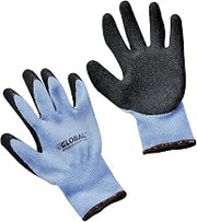 Global Industrial Crinkle Latex Coated Gloves, Polyester Knit, Black/Blue, Large, Lot of 12