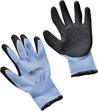 Global Industrial Crinkle Latex Coated Gloves, Polyester Knit, Black/Blue, Large, Lot of 12