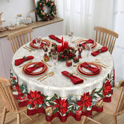 Woaoce Poinsettia Tablecloth, 70 Inch Round, Christmas Border