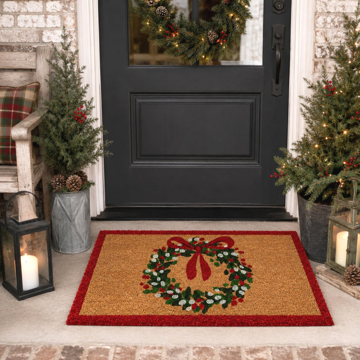 Willbond Christmas Coir Doormat, 28 x 16 Inches, Red Green Yellowish Brown