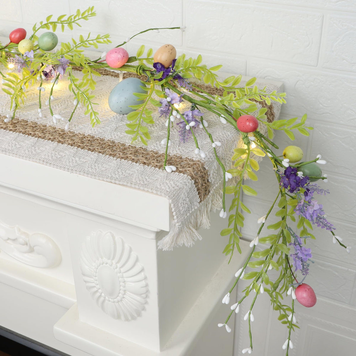 6 FT Easter Decorations for Home Lighted Easter Garland Artificial Egg Garlands with 20 LED Lights & Timer Spring Decor for Mantle Fireplace Table Door by DR.DUDU – Model gl-01