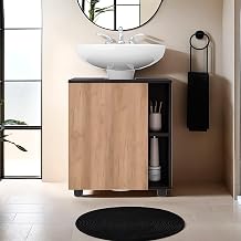 22" Gorman Under Sink Storage, 1 Door, 3 Shelves, 4 Legs, Natural Oak/Black Wengue - Bathroom – Space-Saving Over Toilet Cabinet for Over Toilet Bathroom Spaces