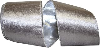 Reliant Ribbon Velvet Luxury Silver Back Wired Edge Ribbon, 4 Inch X 10 Yards, Silver