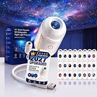 2027 Upgraded Galaxy & Ocean Projector, Plug and Play Hd Star Projector, 360° Adjustable Hd Smart Dynamic 5D Holographic Night Light Projector for Bedroom Ceiling (24 Projection Films)