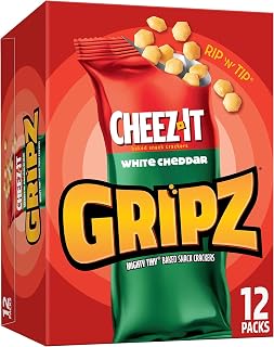 Gripz Mini Cheese Crackers, Kids Snacks, Baked Snack Crackers, Cheez-It White Cheddar, 10.8oz Box (12 Pouches)