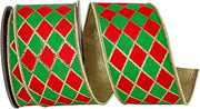 Reliant Ribbon Diamond Elite Metallic Outline Deluxe Wired Edge, Green/red, 2-1/2 Inch, 5 Yards