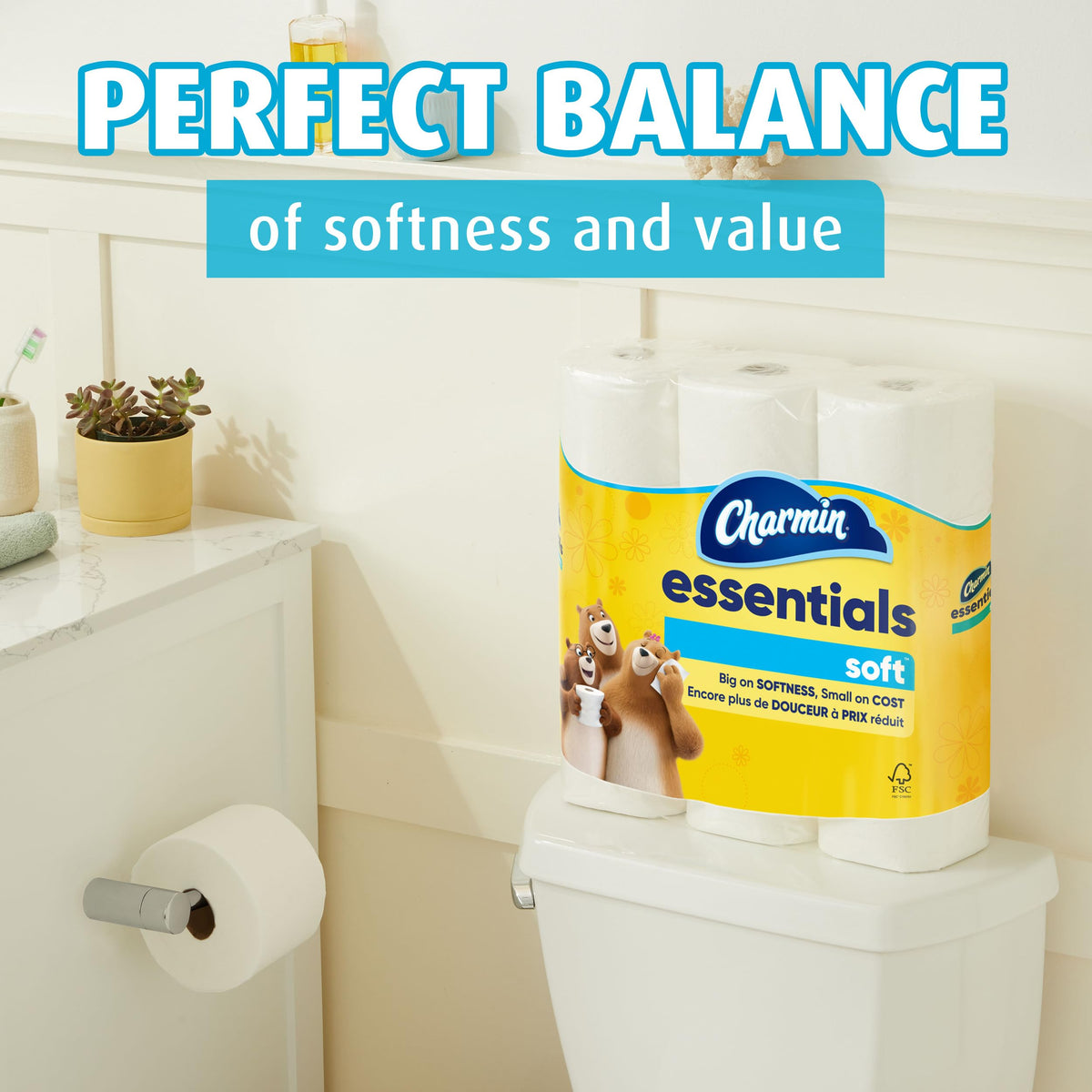 Essentials Soft Toilet Paper 6 Mega Rolls by Charmin – 6 Rolls (330 Sheets), Paper, No Color, Pack of 6, Model 80370716