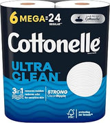 Cottonelle Ultra Clean Toilet Paper, Strong Bath Tissue, 6 Mega Rolls (6 Mega Rolls = 24 regular rolls), 312 Sheets per Roll