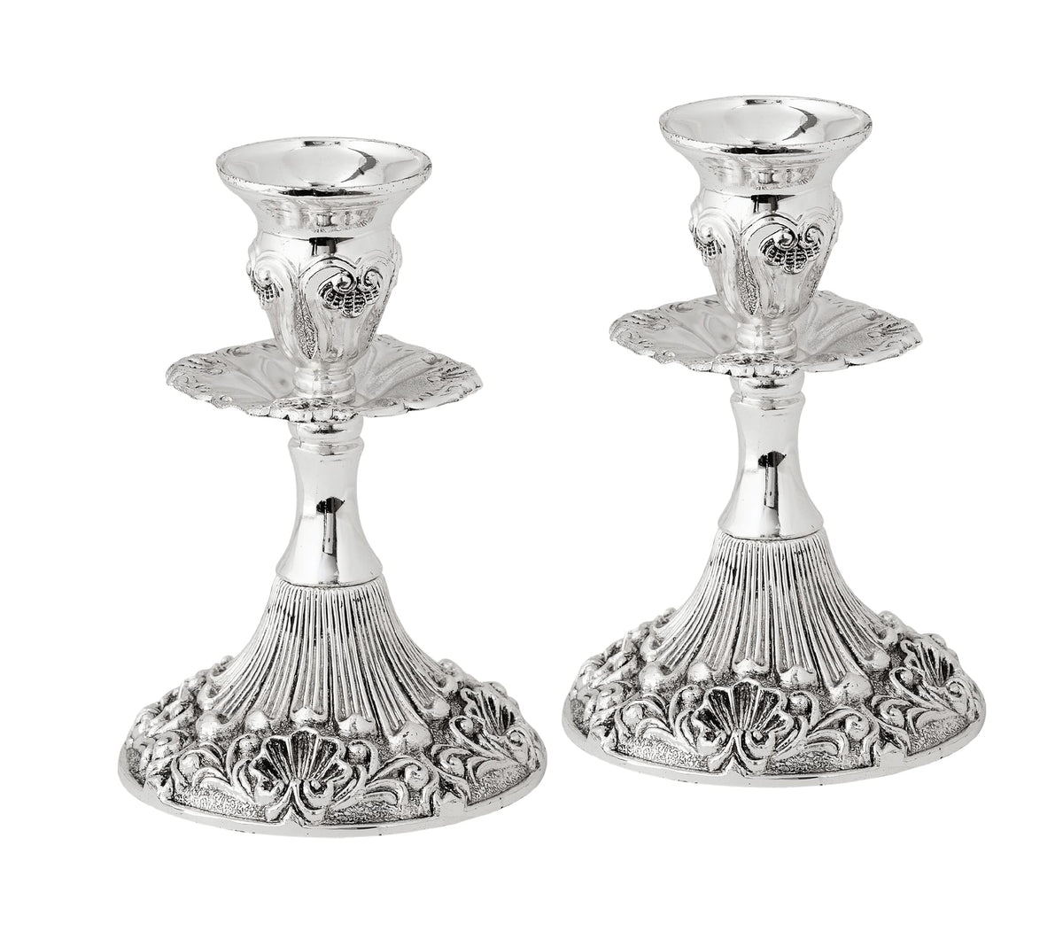 Ner Mitzvah Candlestick Holders, Silver Plated, 5 Inch Pair