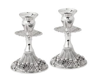 Ner Mitzvah Candlestick Holders, Silver Plated, 5 Inch Pair