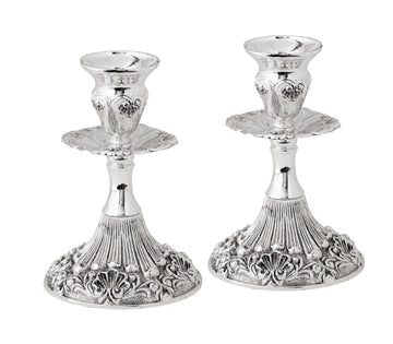 Ner Mitzvah Candlestick Holders, Silver Plated, 5 Inch Pair