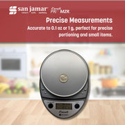 "Escali Primo Digital Kitchen Scale – Digital Food Scale Grams and Ounces for Cooking by San Jamar – 11 Pound Capacity, 0.0 ounces, Plastic, Metallic, Model SCDG11M