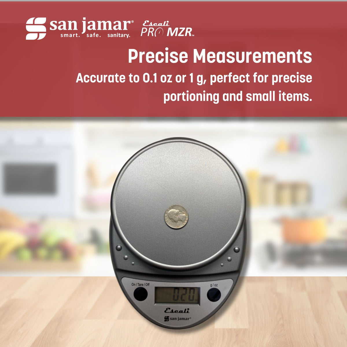 "Escali Primo Digital Kitchen Scale – Digital Food Scale Grams and Ounces for Cooking by San Jamar – 11 Pound Capacity, 0.0 ounces, Plastic, Metallic, Model SCDG11M