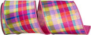 Reliant Ribbon Strawberry Plaid Deluxe Mesh Backed Wired Edge, Watermelon, 4 Inch, 10 Yards