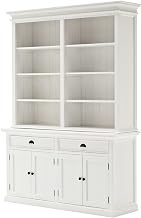 NovaSolo Halifax Pure White Mahogany Wood Hutch Bookcase With Storage And 2 Drawers