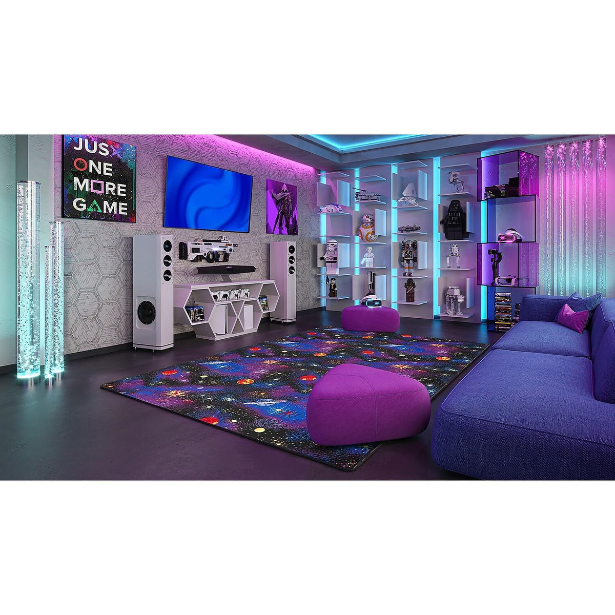 Fluorescent Space Explorer 4' x 6' Area Rug by Joy Carpets – 4' x 6' (Rectangular), Nylon, Fluorescent, Model 43N