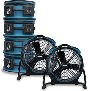 XPOWER X-47ATR 1/3 HP Sealed Motor Axial Air Mover Fan - with Variable Speed Control, 3 Hour Timer - Blue (6 Fans)