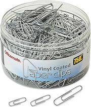 Officemate 750 Paper Clips, Vinyl Coated, Assorted Sizes, Reusable Storage Tub, for Office, School and Home Use, Silver (99970)