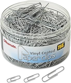 Officemate 750 Paper Clips, Vinyl Coated, Assorted Sizes, Reusable Storage Tub, for Office, School and Home Use, Silver (99970)