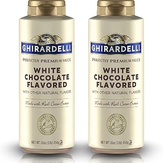 Ghirardelli White Chocolate Flavored Sauce Squeeze Bottles | 16 oz (Pack of 2) | Smooth Creamy White Chocolate Dessert Topping for Coffee Drinks, Ice Cream, and Baking Recipes