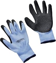Global Industrial Crinkle Latex Coated Gloves, Polyester Knit, Black/Blue, X-Large, Lot of 12