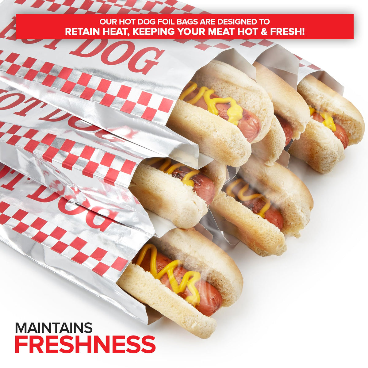Hot Dog Wrappers Foil Laminated Paper (100 Pack) Grease Resistant Red Checkered Hot Dog Sleeves Foil by Stock Your Home – 100 Pack, Paper, Silver, Pack of 100, Model 1960