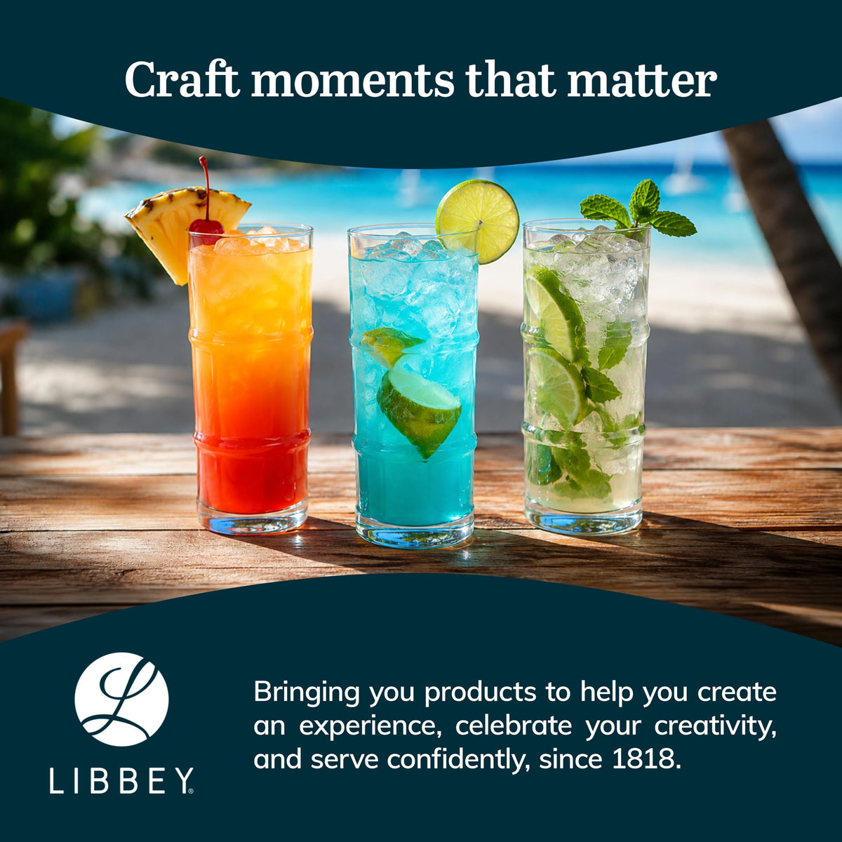 Libbey Tiki Bamboo / 4 Count (Pack of 1) / Modern Highball Glasses
