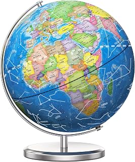 SOUNDANCE 13 Inch Illuminated World Globe, LED Constellation, Blue | Heavy Metal Base, Plug-in LED Lamp, 88 Constellations, Kids Learning Tool, Desk & Classroom Decor