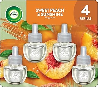 Air Wick Plug-In Scented Oil Refills, 4 Count, Sweet Peach & Sunshine, Air Freshener, Essential Oils