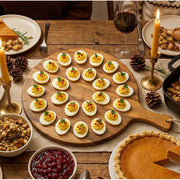 Okllen Acacia Wood Deviled Egg Platter, 24 Holes with Handle, Brown