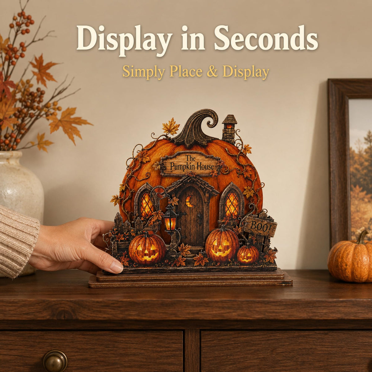 Emotional Uplifting Halloween Pumpkin House, Wood and Acrylic, Pumpkin House