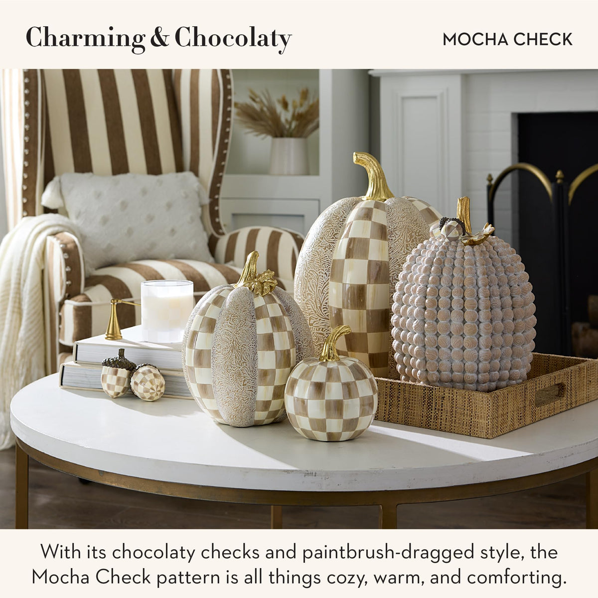 MacKenzie-Childs Acorn Sculptures, Set of 2, Mocha Check