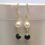 Crystal Channel Drop Dangle Earring - Jet Black Color by Martiana Jewelry – 1 inch, Crystal, Pearl, Gold Tone Ear Hook, Jet Black, Model MJ-E109