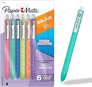 Paper Mate InkJoy Gel Pens, Fashion Barrels, Retractable, Medium Point (0.7mm), Smooth Writing, Black Ink, 6 Count - Trendy Office Supplies