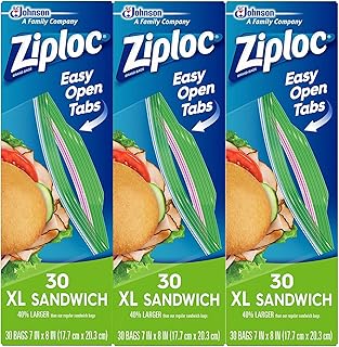Ziploc Sandwich XL Bags, 30 CT Pack of 3 (90 Total Bags)