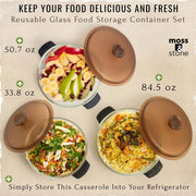 Moss & Stone Glass Casserole Set with Lids, Borosilicate, Clear Yellowish, 3 Count