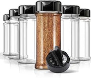 6 Pack 5.5 oz Round Plastic Spice Jars, Empty Seasoning Containers for Homemade Rub, Spices, Glitter, and More, Small Spice Containers with Black Shaker Lids and Heat-Induction Liner, Clear Spice Jars