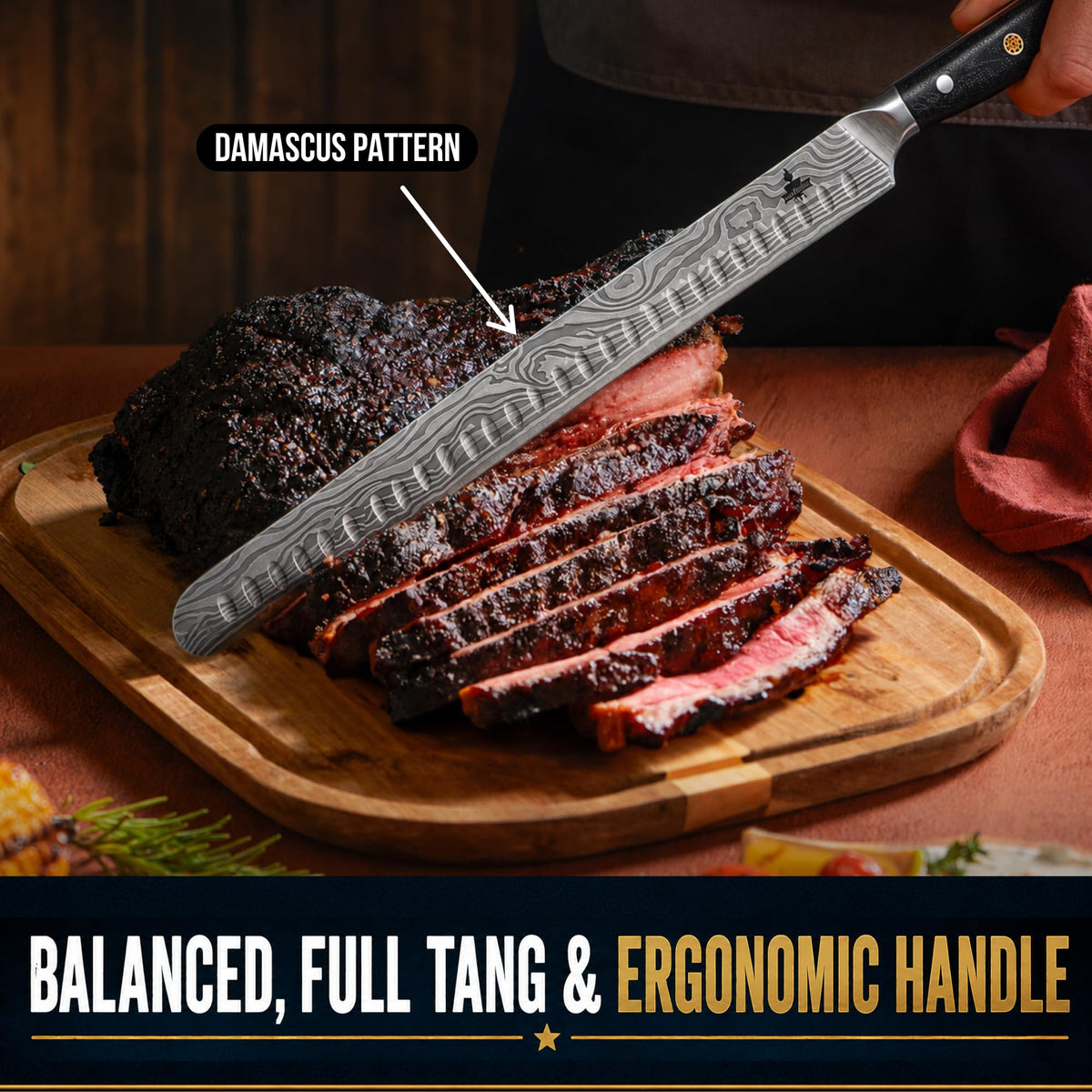 Iron Grillers Carving Knife Set, 12 Inch Slicing Knife with Boning Knife and Fork, Silver