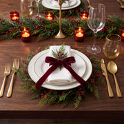 Gandeer Artificial Cedar Wreath Placemats, Set of 12, Green and Red