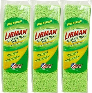 Libman Scrubster Mop Refill Heads, Extra-Absorbent Sponge, 3 Pack
