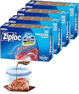 Ziploc Quart Food Storage Freezer Bags, Stay Open Design with Stand-Up Bottom, Easy to Fill, 120 Bags Total